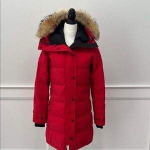 Canada Goose Red Shelburne Heritage Parka with Fur Hood